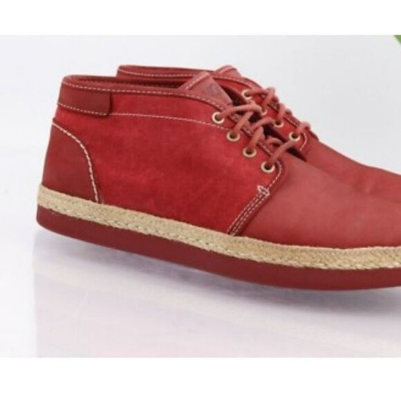 UGG Mens Cantrell Boot Size 9.5 Red Suede Canvas Casual Chukka Vibram Sole Shoe - Picture 1 of 8